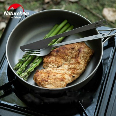 Набор столовых приборов (ложка, вилка, нож) из титана Naturehike NH19T011-D, серый с мешочком