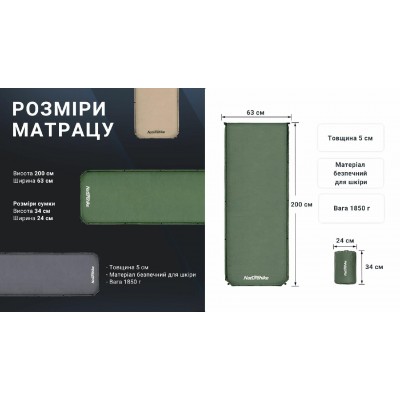 Матрас самонадувающийся 5 см Naturehike NH20DZ003, темно-серый