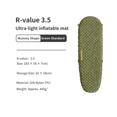 Матрас надувной сверхлегкий Naturehike CNH22DZ018, овальный зеленый 183 см.