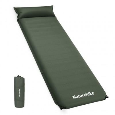 Коврик самонадувающийся одноместный с подушкой Naturehike CNK2450WS020, 100 мм, темно-зеленый